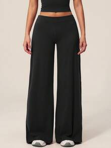 TimeOff Women's 1pc Solid Color Draped Wide Leg Pants - Black - View 5