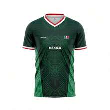 Camiseta cuello en V color verde de selección mexicana, estampado frontal sencillo, tela ligera de alto rendimiento, ropa de hincha para ver partidos en casa - Colores mixtos - Ver 1