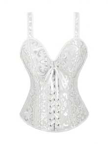 1pc Corsé Bustier con Cremallera Jacquard de Encaje Floral Estilo Vintage - Fajas para Mujer, Tela, Escote, No Elástico, Color Sólido, Corsetería para Adultos, Carnaval - Beis - Ver 5
