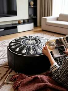 1 pieza Taburete de almacenamiento con bordado floral bohemio, cojín de suelo redondo con función de almacenamiento, diseño impermeable, adecuado para sala de estar, dormitorio y decoración del hogar, taburete multifuncional para almacenamiento de ropa, banco de almacenamiento para el hogar, caja de almacenamiento plegable de gran capacidad, taburete creativo para cambiarse los zapatos, cojín redondo suave, silla de almacenamiento lateral del sofá - Multicolor - Ver 10