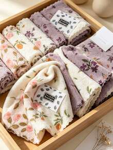 Floral Pattern Dish Cloth, Quick Dry Thickened Extra Wide Kitchen Towel, Soft & Breathable, Suitable For Bath Towel, Car Polishing Pad, Dish Washing Or Glass Cleaning - Multicolor - View 3