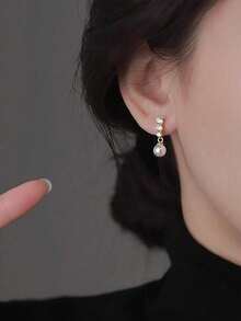 BALMORA 1 Pair High-End Elegant S925 Sterling Silver Pearl & Zirconia Shell Earrings, Women's Gift - Gold - View 4