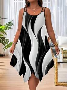 Women's Casual Dress, Loose Fit And Color Block Print - 綠色 - 查看 6