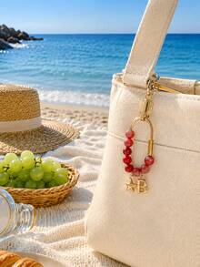 Custom Beaded Letter Bag Charm Keychain, Handmade Pendant, Gold Carabiner Accessory, A Unique Gift For Friends And Bridesmaids. - Multicolor - View 7