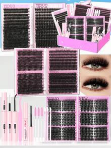 YIDUO 980pcs 6-Style Mixed Cluster Eyelash Extension Set, 80D-300D Pointed Base Dense D-Curl Lashes 5-20mm, Complete DIY Kit With 2 Bottles Of Adhesive And Sealer, Remover, Tweezers And Brush, Suitable For Home Use - Multicolor - View 15