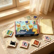 1 Set Shadow Animal Matching Puzzle With Storage Bag Box, Wooden Puzzle For Children Animal Cognition And Logical Thinking Training - Multicolor - View 3