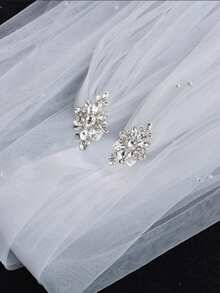 2pcs Long Trailing Wedding Shawl With Pearl Decor Brooch, Suitable For Wedding Dress, Gown, Party, Prom - Multicolor - View 6