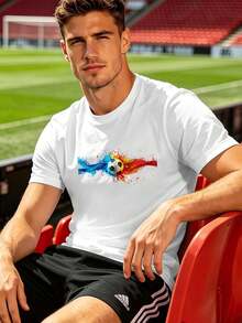 Men's Football Splash Print T-Shirt, Made Of High Quality Cotton, With Unique Graphics, Casual And Breathable. - White - View 1