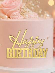 3件組金色壓克力生日快樂蛋糕側邊裝飾,現代字母蛋糕插牌,烘焙用品 - A - 查看 3