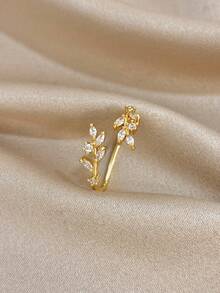 18k Gold Plated Stainless Steel, Double Leaf Rhinestone Gold Ring, Stainless Steel Ring, Women's Ring, Jewelry Set, High Quality Luxury Jewelry, Adjustable Ring, Gold Plated Ring, Suitable For Daily, Dating, Party, Holiday Season, Back To School Season, Summer Jewelry, Beach Jewelry, Women's Beach Accessories, Birthday Gift, Girlfriend Gift, Mother Gift, Bohemian Jewelry - Multicolor - View 2