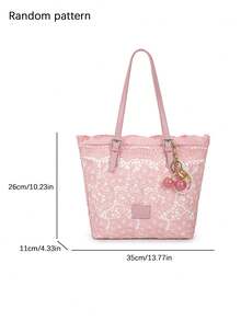 Literarische Tragetasche mit Spitzen-Nischendesign und Schleife, modische und einfache lässige Handtasche, geeignet für Urlaub, Strand, Pendeln, tägliche Kombination, Fotos und Geschenke - Pink - Übersicht 4