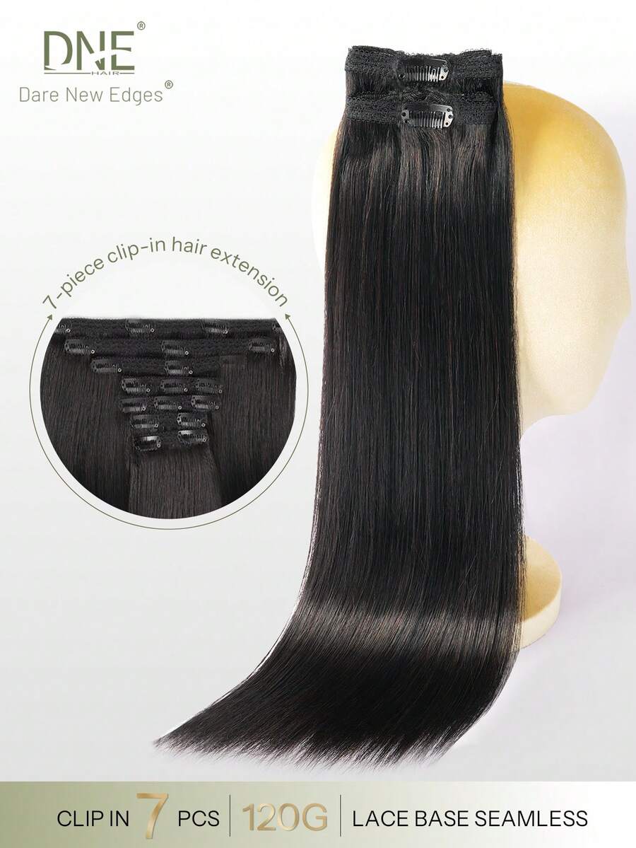 DNE HAIR 7件組 120g 1B# 自然色雙層隱形夾式接髮片,Remy髮,無縫柔軟厚髮尾,防脫落可重複使用,適合細髮,適用於沙龍、日常、婚禮、派對造型,女性用 - S1B - 查看 1