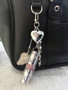 Y2K Style Lipstick Holder Charm Decor, Gyaru Style Heavy Metal Angel Wings Heart Shaped Lipstick Holder Charm, Suitable For Backpacks, Keychains And Other Accessories, Mesh Lipstick Charm - Multicolor - View 3