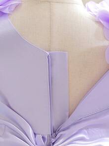 Baby Girls Asymmetrical Shoulder Bow Lace Lily Satin Cute Party Flower Bud Dress Suitable For Flower Girl, Headband Not Included - Mauve Purple - View 10