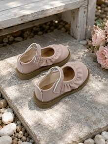 Kids Girls Mary Jane Shoes Strap Ruffle Detail Easy Wear Flats - Pink - View 3