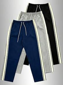 Men's Side Stripe Drawstring Sweatpants, Casual Loose Straight Leg Joggers, Breathable Quick-Dry Outdoor Sports Long Pants - Blue - View 1