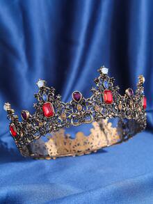 Luxury Colorful Crystal Baroque Tiara, Royal Queen Crown Wedding Hair Accessory - Red - View 3