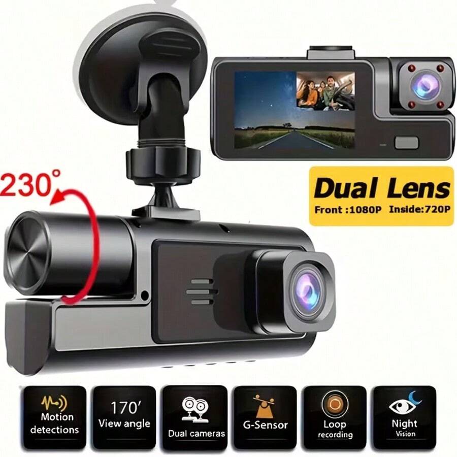 1件 1080P 黑色行車記錄器，配備 150mAh 鋰電池、2.0 吋 IPS 螢幕、紅外線夜視、G-Sensor 重力感應、循環錄影、停車監控、動態偵測，汽車 DVR，易於安裝，按鈕控制，時尚車用配件，耐用構造，適用於大多數車型，理想的新車禮物