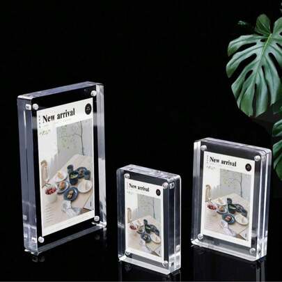 1pc Acrylic Photo Frame, Strong Magnetic Photo/Business Card Holder, Acrylic Board With Double-Sided Protective Film, Please Remove Protective Film Before Use