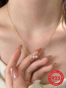 BALMORA 1 Fashionable Versatile S925 Sterling Silver Zirconia Pendant Necklace For Women Mother's Day Valentine's Day Birthday Jewelry Gift - Gold - View 1