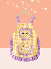 Delantal mini personalizado y lindo, nombre personalizable, con bolsillos y patrón de conejo de dibujos animados, regalo único de hito para pequeños chefs y pequeños artistas, recuerdo hecho a mano, adecuado como regalo de cumpleaños para niñas pequeñas, estilo estético - Multicolor - Ver 7