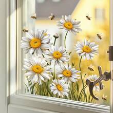 1pc Fresh Daisy & Bee Static Window Cling, Glue-Free Translucent Glass Door & Window Decorative Floral Static Sticker - Multicolor - View 4