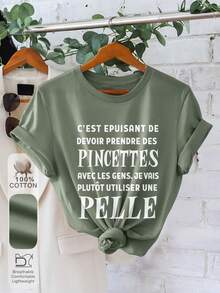 Camiseta casual de manga corta y cuello redondo con diseño gráfico, perfecta para primavera y verano, diseñada para mujer - Negro - Ver 7