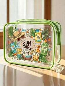 New Sun Protection Themed Printed PVC Waterproof Toiletry Bag, PVC Beach Bag, Fresh Hand-Drawn Sun And Sun Protection Design, Summer Sun Care Storage Gift, Zippered PVC Travel Organizer Bag, Lightweight Fade-Resistant Makeup Toiletry Bag Suitable For Women And Men, Easy To Clean Design, Suitable For Mothers, Teachers, Friends, Nurses Makeup Bag, School Vacation Holiday Back To School Supplies Toiletry Bag - Multicolor - View 9