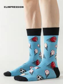 CLIMPRESSION Cotton Unisex Creative Multi-Sport Ball Mid-Calf Socks, Light Blue Basketball Baseball Football Pattern Mid-Calf Socks - Baby Blue - View 4