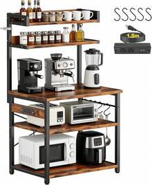 LOKOOY 5-Tier Storage Cabinet, Kitchen Shelf With Outlets And 5 Hooks, Microwave Rack, Multipurpose Cabinet For Kitchen, Living Room, Office, Cafe - White - View 1
