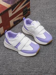 1 Pair Girls' All-Season Casual Sneakers, Suitable For School, Outdoor, Daily Wear, Hook And Loop Closure, Comfortable, Breathable, Non-Slip, Flat Bottom Kids' Sports Shoes - Purple - View 1