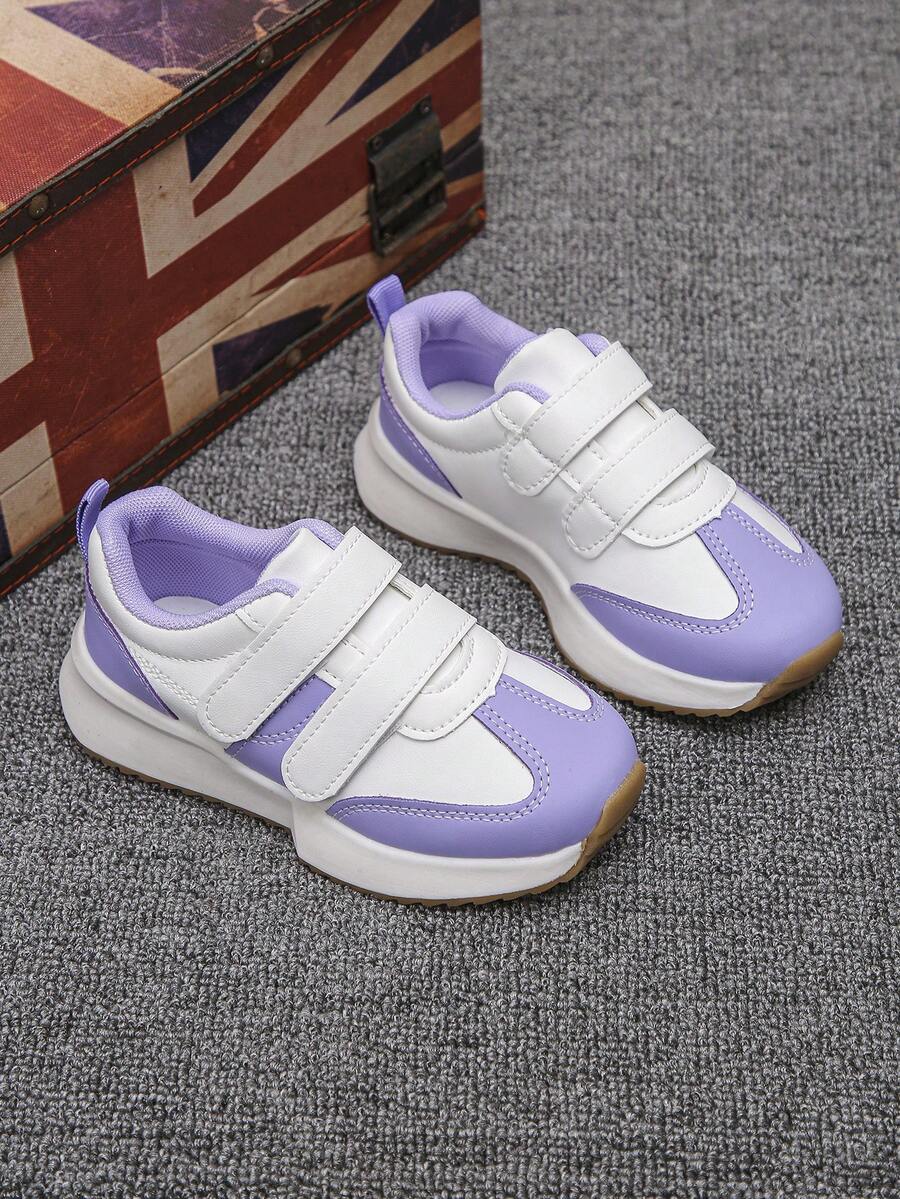 1 Pair Girls' All-Season Casual Sneakers, Suitable For School, Outdoor, Daily Wear, Hook And Loop Closure, Comfortable, Breathable, Non-Slip, Flat Bottom Kids' Sports Shoes - Purple - View 1
