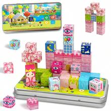 Sakura Castle Themed Magnetic Cube Building Blocks 35Pcs With New Rectangle Iron Storage Box, Girls Favorite DIY 3D Castle Stacking Toy, Floral Scene Assemble Playset, Spatial Thinking Gift For Kids Birthday & Holiday - Multicolor - View 1
