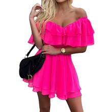 New  Summer Dress, Popular, Fitted, V-Neck, Off-The-Shoulder, A-Line Cut. - White - View 7