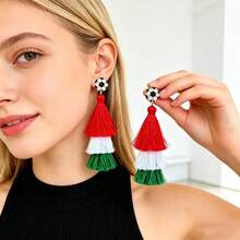 Aretes largos con borlas para mujer, simples y elegantes, moda 2026, colores de bandera nacional, ideales para porristas, festivales deportivos y eventos. - Multicolor - Ver 2