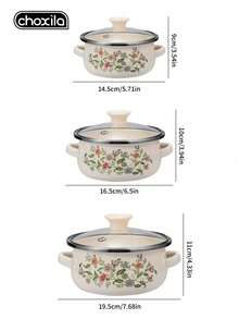 choxila 3pcs/Set Double-Handled Boiling Pot, Covered Stew Pot, Enamel Soup Pot, Household Multi-Functional Pot, Compatible With Induction Cookers And Gas Stoves, Scratch-Resistant And Durable, Suitable For Home Kitchens And Restaurants, Ramadan, Eid Al-Adha - View 5