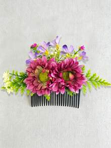 1pc New Style Artificial Fabric Hawaiian Sunflower Floral Greenery Hair Comb, Suitable For Daily Wear, Photography, Hawaiian Vacation, Party, Holiday Gift - Multicolor - View 11