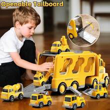 Camiones de Juguete para Niño 7 en 1, Carros para Niños con Luz y Sonidos, Carros de Bomberos con Camiones de Transporte de Inercia, 5 Mini Coches y 1 Avión, Juguetes Regalo para Niños 3-10 Años - Amarillo - Ver 4
