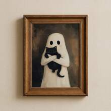 1pc Frameless Cute Ghost & Cat Halloween Wall Art Poster Print Black Cat Lover Gift For Apartment Living Room Bedroom Dorm Party Decor, Room Decor, Prints For Wall - Frameless - View 2