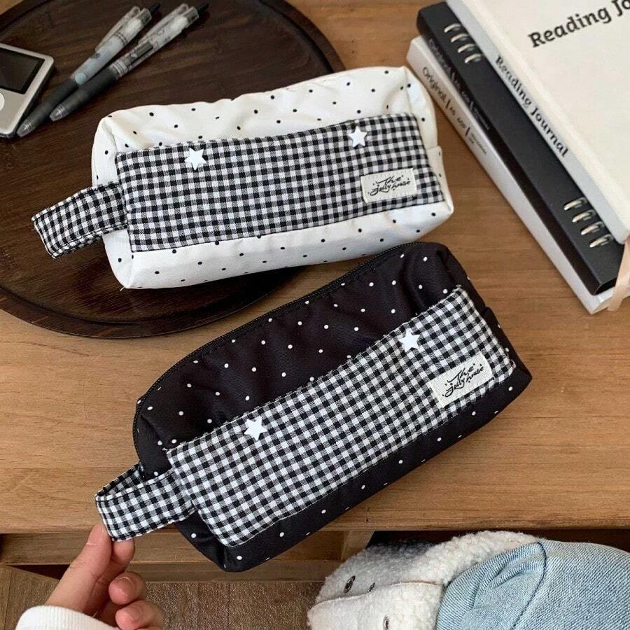 1 pieza Estuche de lápices de espuma con patrón de estrellas y lunares, gran capacidad, multifuncional, bolsa portátil de almacenamiento de artículos de papelería - Estilo 1 - Ver 1