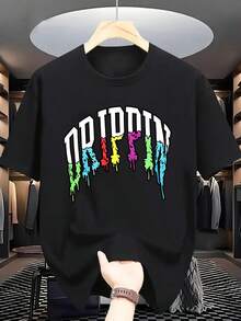 Letter Print - Casual And Breathable Crew Neck, Summer Clothes For Hot Weather, Machine Washable And Dry Cleanable, Versatile For Casual Or Informal Looks - In Stock - Black - View 1