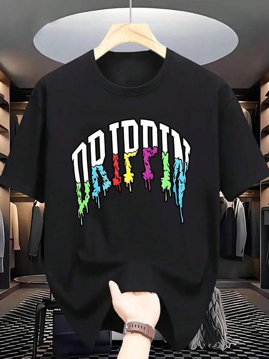 Letter Print - Casual And Breathable Crew Neck, Summer Clothes For Hot Weather, Machine Washable And Dry Cleanable, Versatile For Casual Or Informal Looks - In Stock - Black - View 1