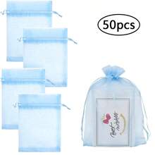 50pcs Organza Gift Bags, Jewelry Bags, Small Mesh Drawstring Bags, Wedding Favor Bags, Bracelet Bags, Transparent Packaging Bags For Jewelry And Small Gifts - Light Blue - View 12