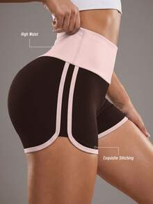 Soyun New Women's Outdoor Striped High Waist Shorts, Color Block Design, Butt-Lifting Effect Sports Summer - Brown - View 11