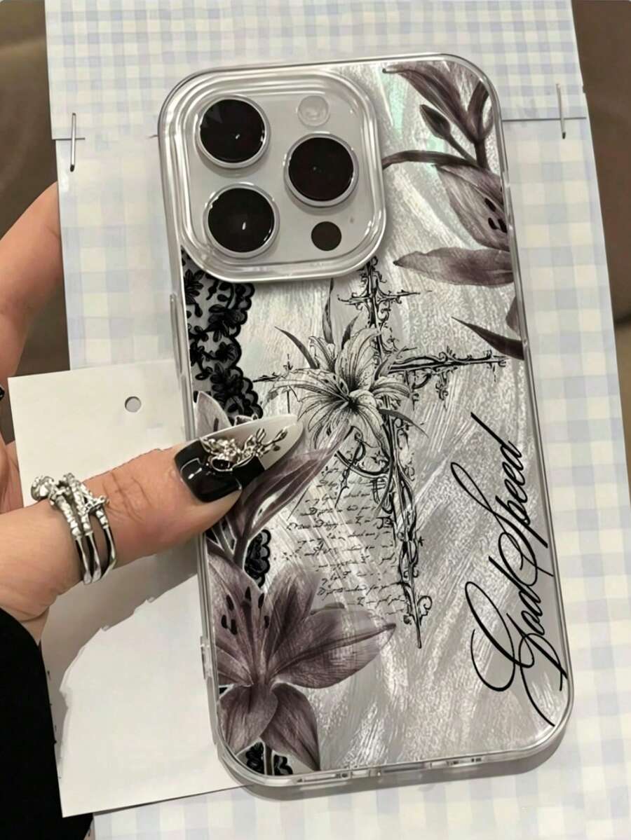 1pc Personalized Dark Cross Lily Collage Drawing Aesthetic Pattern Organza Laser Waterproof Anti-Fingerprint Anti-Scratch Transparent IMD Soft Glossy Smooth Phone Case Compatible With Iphone IPhone16promax/16/16pro/16plus/15/15promax/15pro/11/12/13/14promax/11promax/12pro/12promax/13pro/13promax/14pro/14promax Premium Creative - Multicolor - View 1