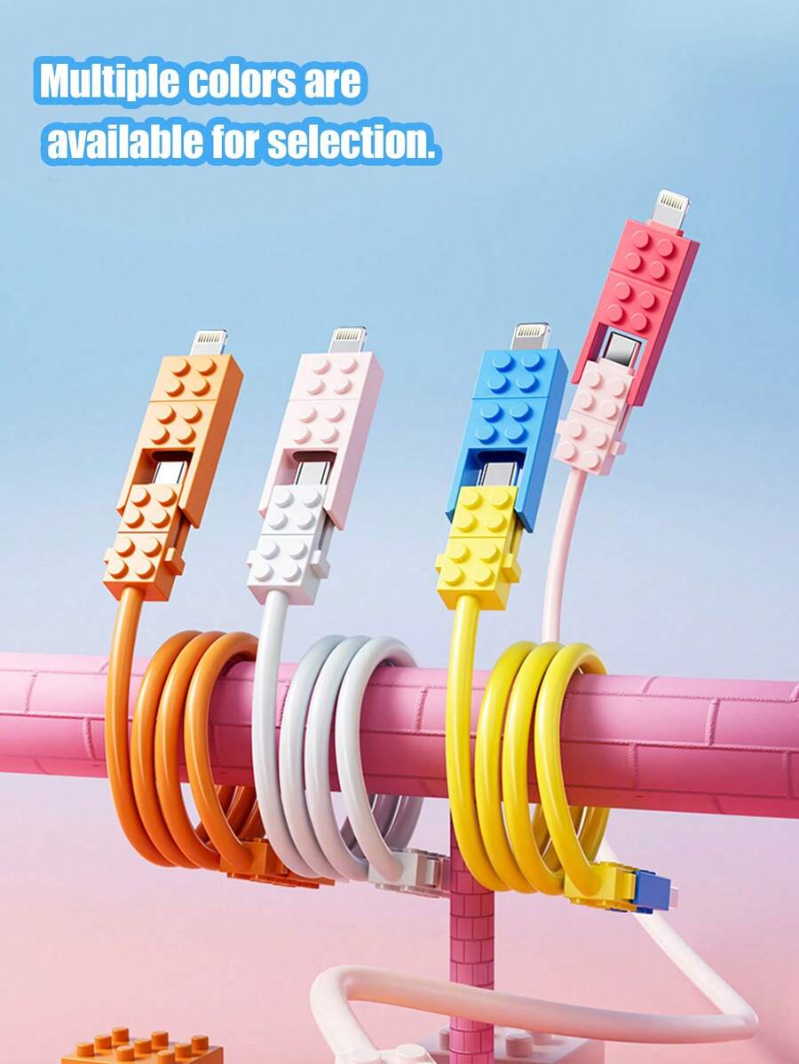 Building Block Style 240W(MAX) Ultra Fast Charging Cable, Premium Appearance 4-In-1 Fast Charging Data Cable, Compatible With IPhone 14-17 Series Pro Series, Pro Max, Can Be Used With Portable Charger, Suitable For IPhone 17/16/15/14/13/12/11/S24/S23/S22/S21 And Other Models - Multicolor - View 1