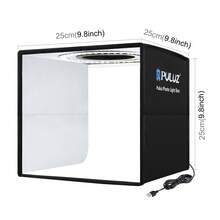 Puluz Caja de luz de estudio fotográfico (9.8*9.8 pulgadas/25*25cm) Kit de estudio portátil plegable de instalación rápida con tela de luz suave, tienda de fotografía o equipo de luz blanca, con 12 fondos de colores (6 papeles, 2 colores en 2 lados) Negro - Negro - Ver 3