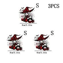 1pc/2pcs/3pcs Scary Witch Pattern With Red Plaid Hat, Bat And Skull Design, Suitable For Various Projects, Comes With Heat Transfer Patch. This Washable Heat Transfer Sticker Is Perfect For Halloween Costumes And Decorations. It Can Be Applied To Various Items Such As T-Shirts, Masks, Jeans. - Multicolor - View 6
