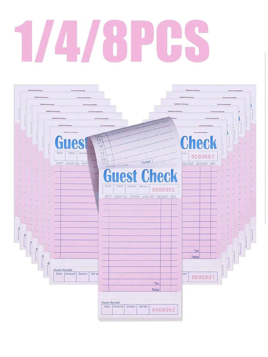 1/4 Pack Pink Customer Checkout Bill Pads, Suitable For Waiters/Waitresses, Server Notebook, Restaurant Bill Paper, 50 Sheets Per Pack, 200 Sheets Total - Multicolor - View 1