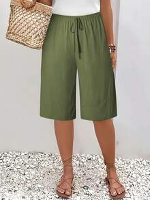 Fashionable Casual Shorts For Women, Mid-Length And Solid Color - Army Green - View 2